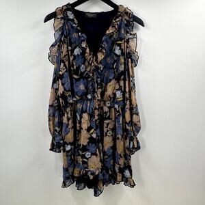 Dress Forum Multi Colored Floral Ruffle Cold Shoulder Romper Size Small